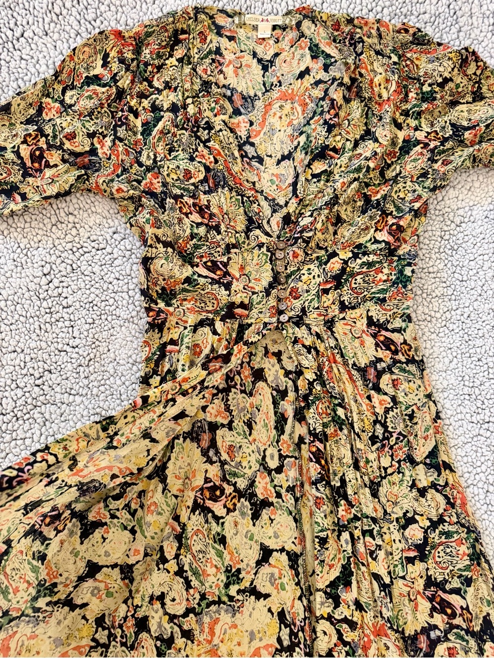 Chelsea & Violet Black Floral Wrap Maxi Dress with Cream and Orange Accents - Picture 6 of 10